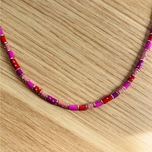 LOFT Pink and Red Necklace with Delicate Beads